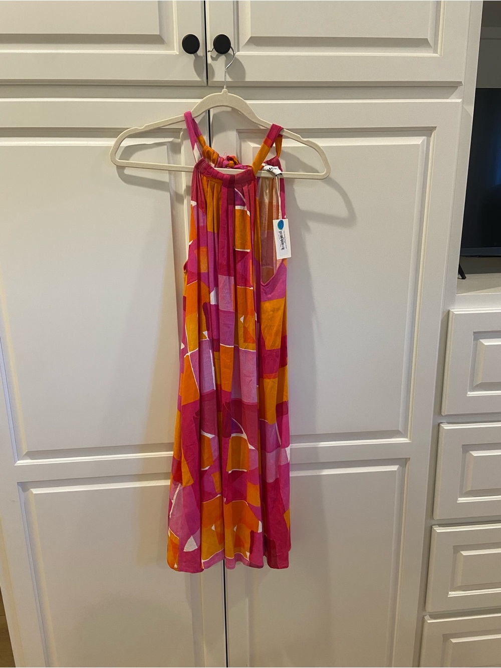 FRNCH Pink & Orange Geometric Halter Dress